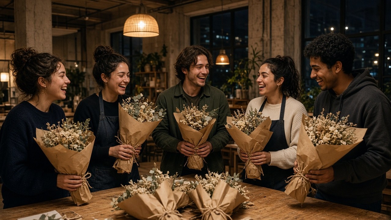 Group at the end of class with finished bouquets