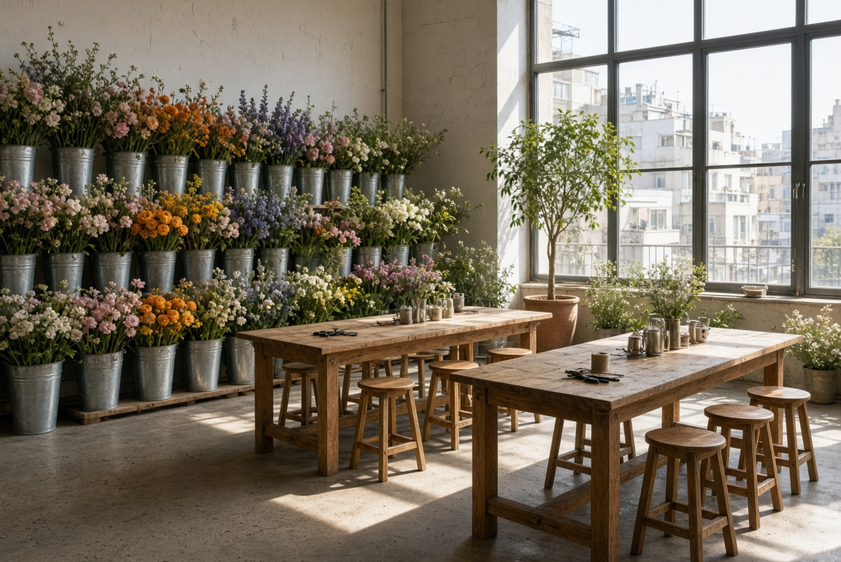 Studio buckets and tables