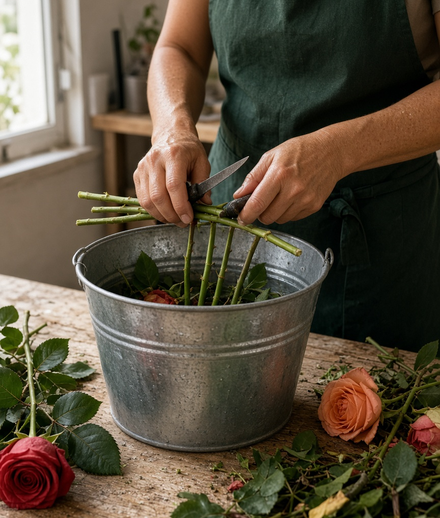 Stem cut during a bouquet class