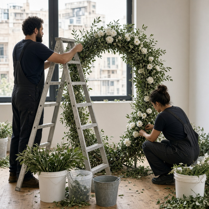 Wedding arch assembly in class