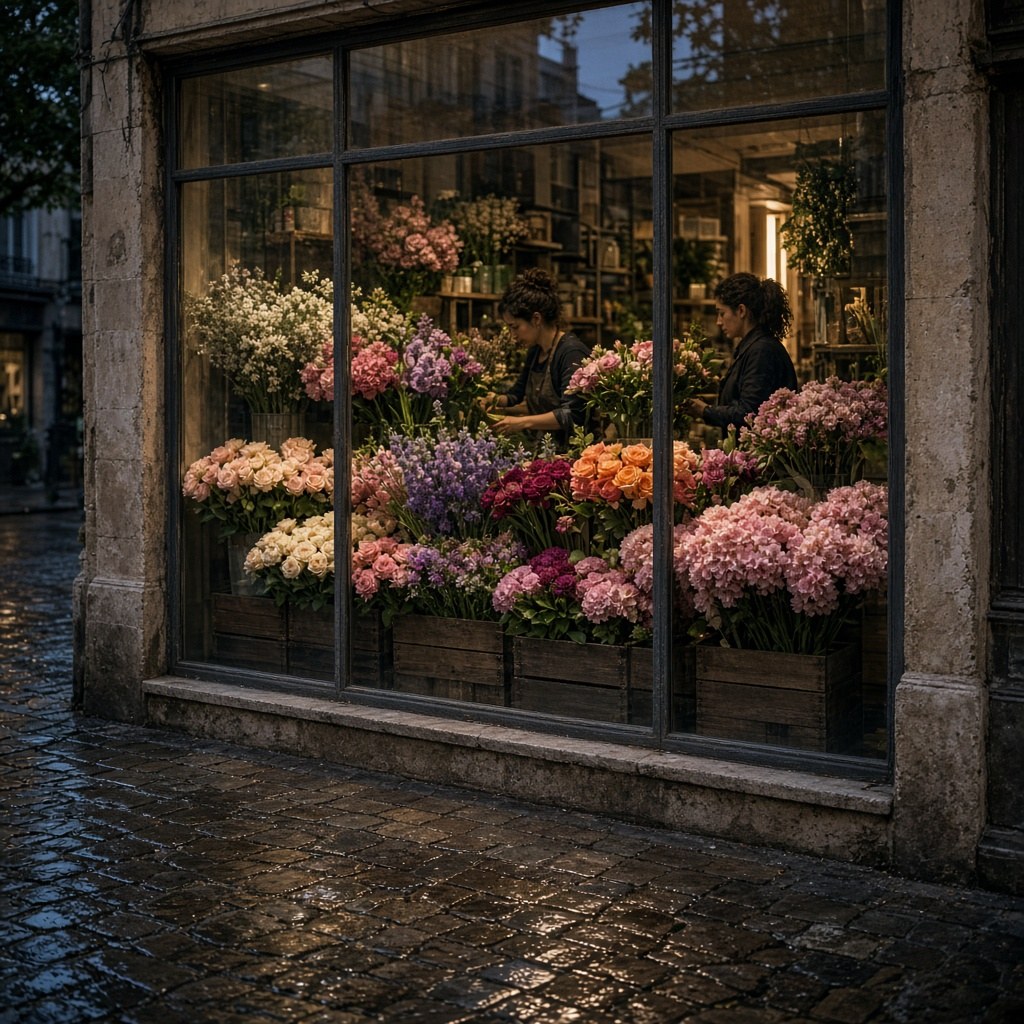 Studio window at dusk